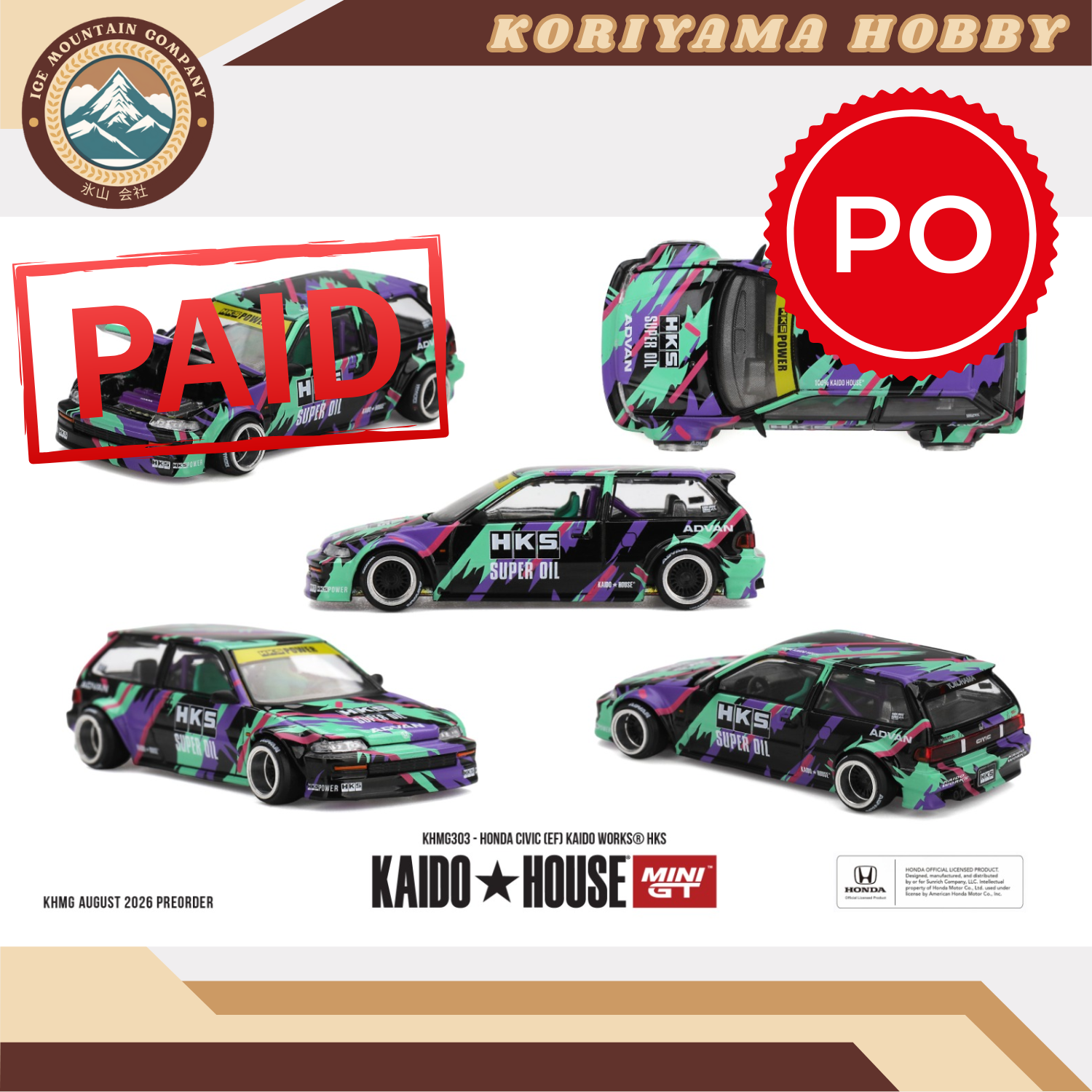Mini GT Kaido House 303 Honda Civic (EF) Kaido Works HKS MiniGT
