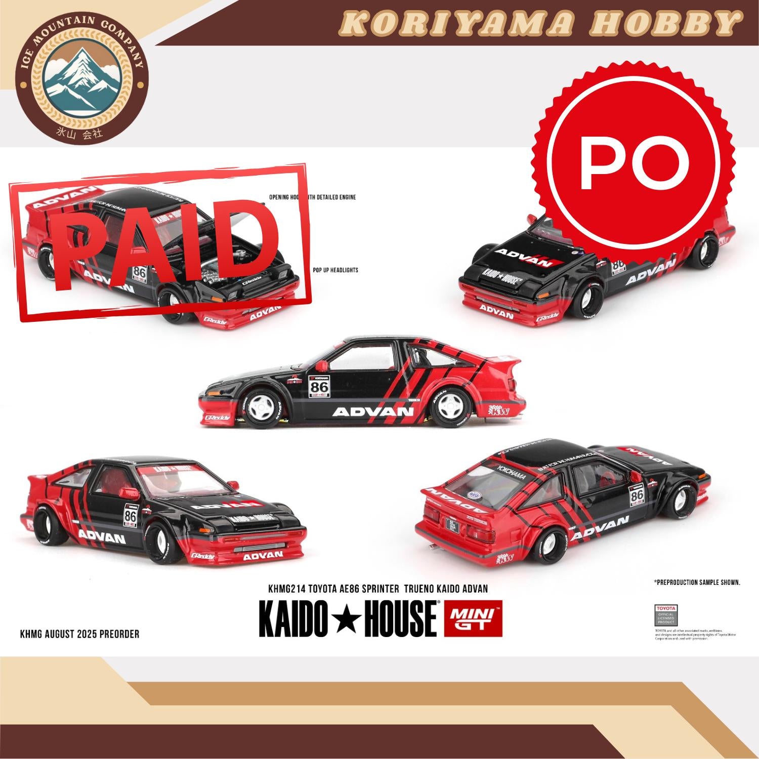 Mini GT Kaido House 214 Toyota AE86 Sprinter Trueno Kaido ADVAN Mini GT
