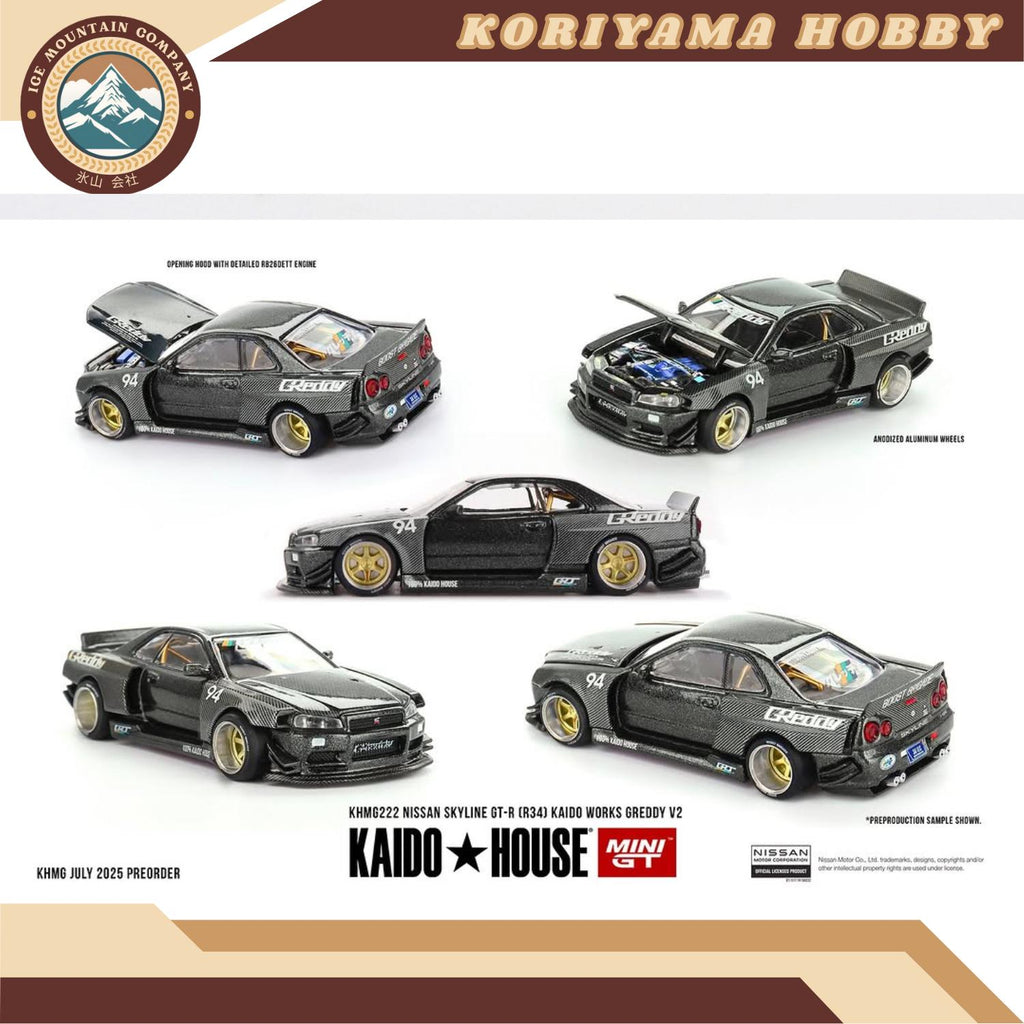 Mini GT Kaido House 222 Nissan Skyline GT-R (R34) Kaido Works GReddy V2 MiniGT