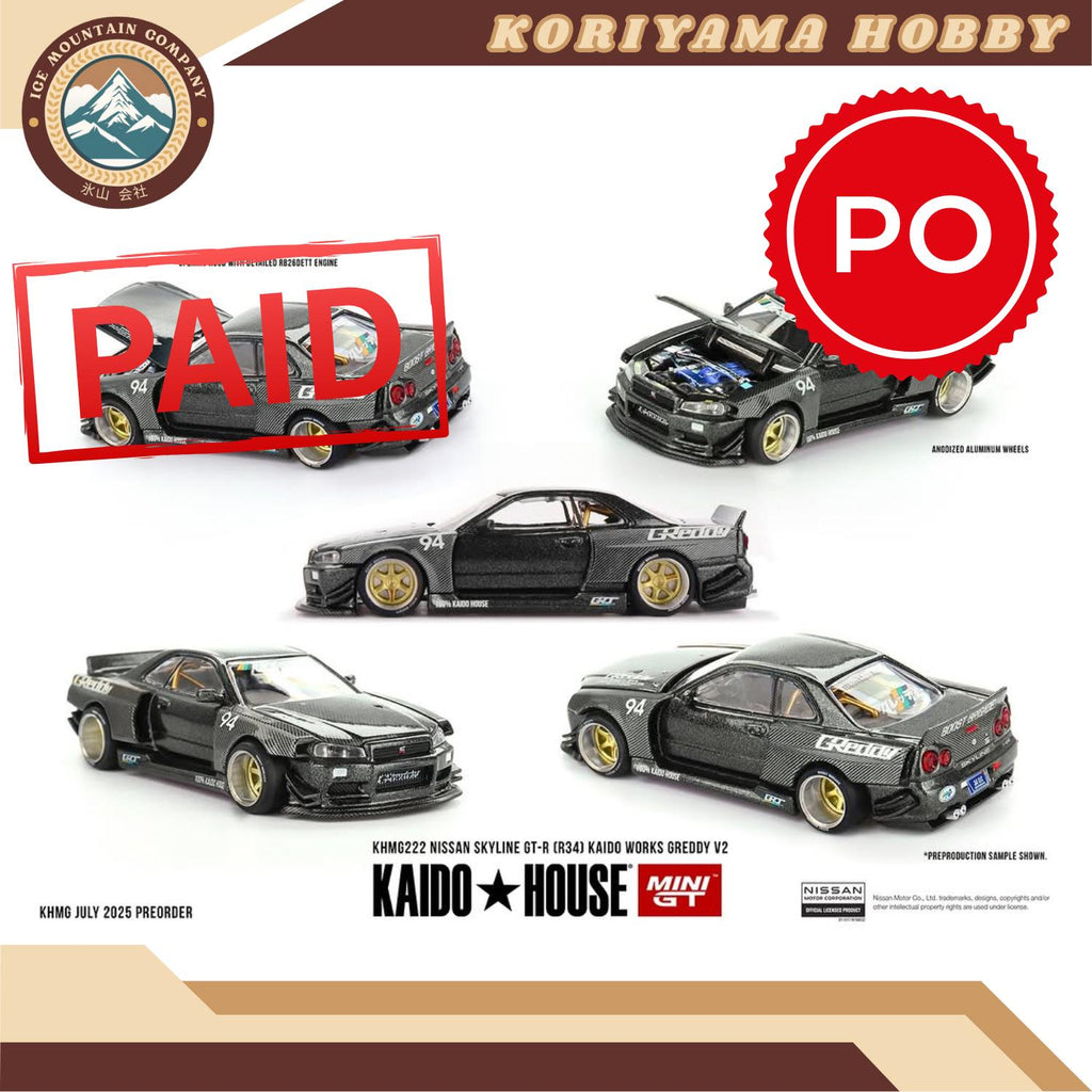 Mini GT Kaido House 222 Nissan Skyline GT-R (R34) Kaido Works GReddy V2 MiniGT