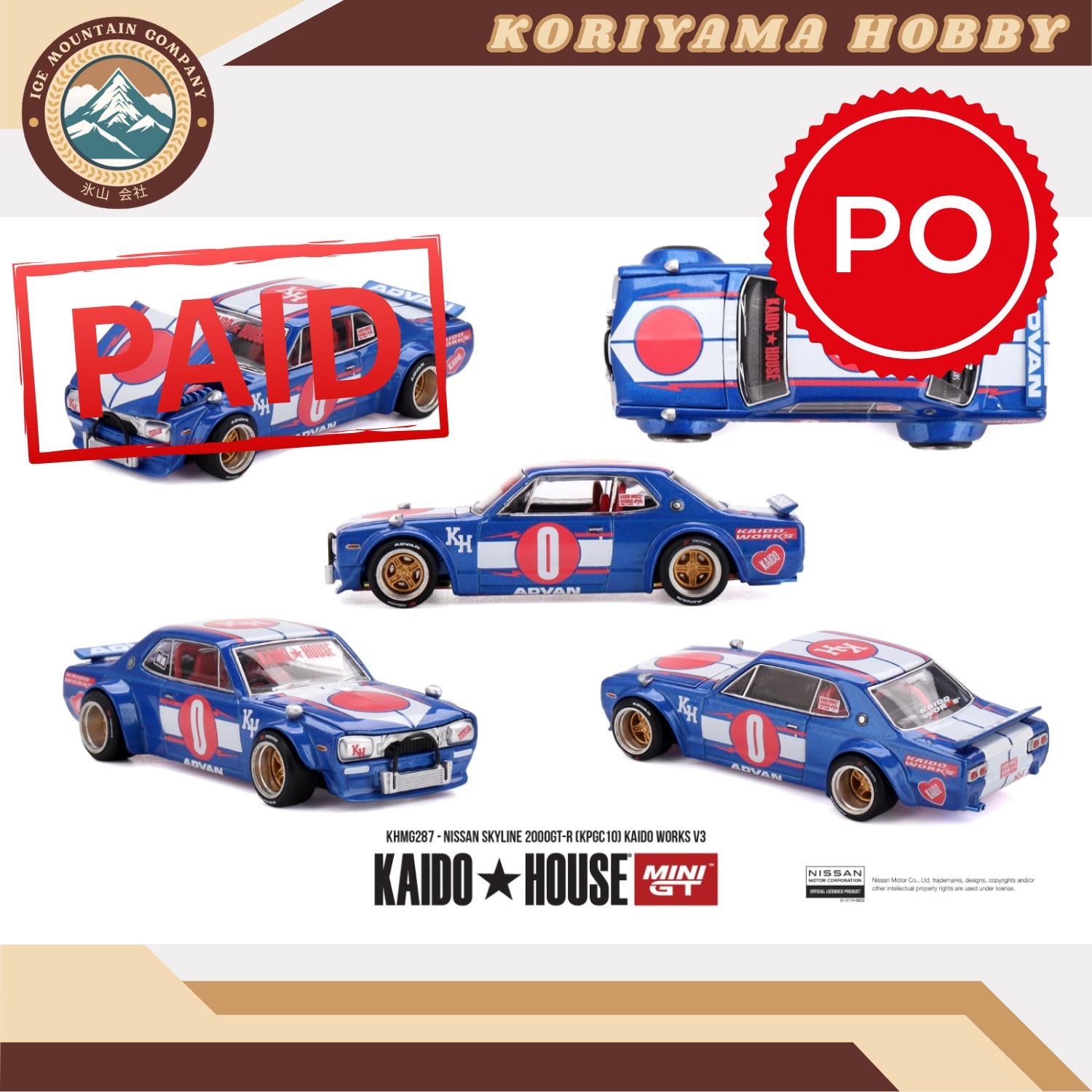 Mini GT Kaido House 287 Nissan Skyline 2000GT-R (KPGC10) Kaido Works V3 MiniGT