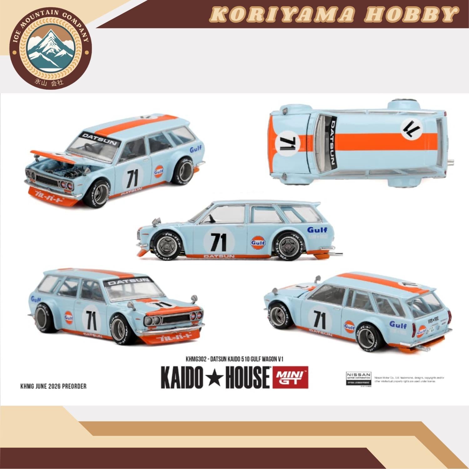 Mini GT Kaido House 302 Datsun KAIDO 510 GULF Wagon V1 MiniGT