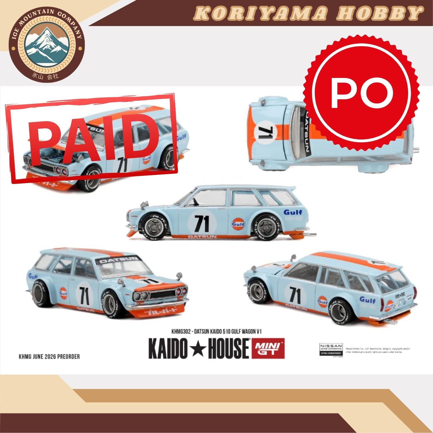 Mini GT Kaido House 302 Datsun KAIDO 510 GULF Wagon V1 MiniGT