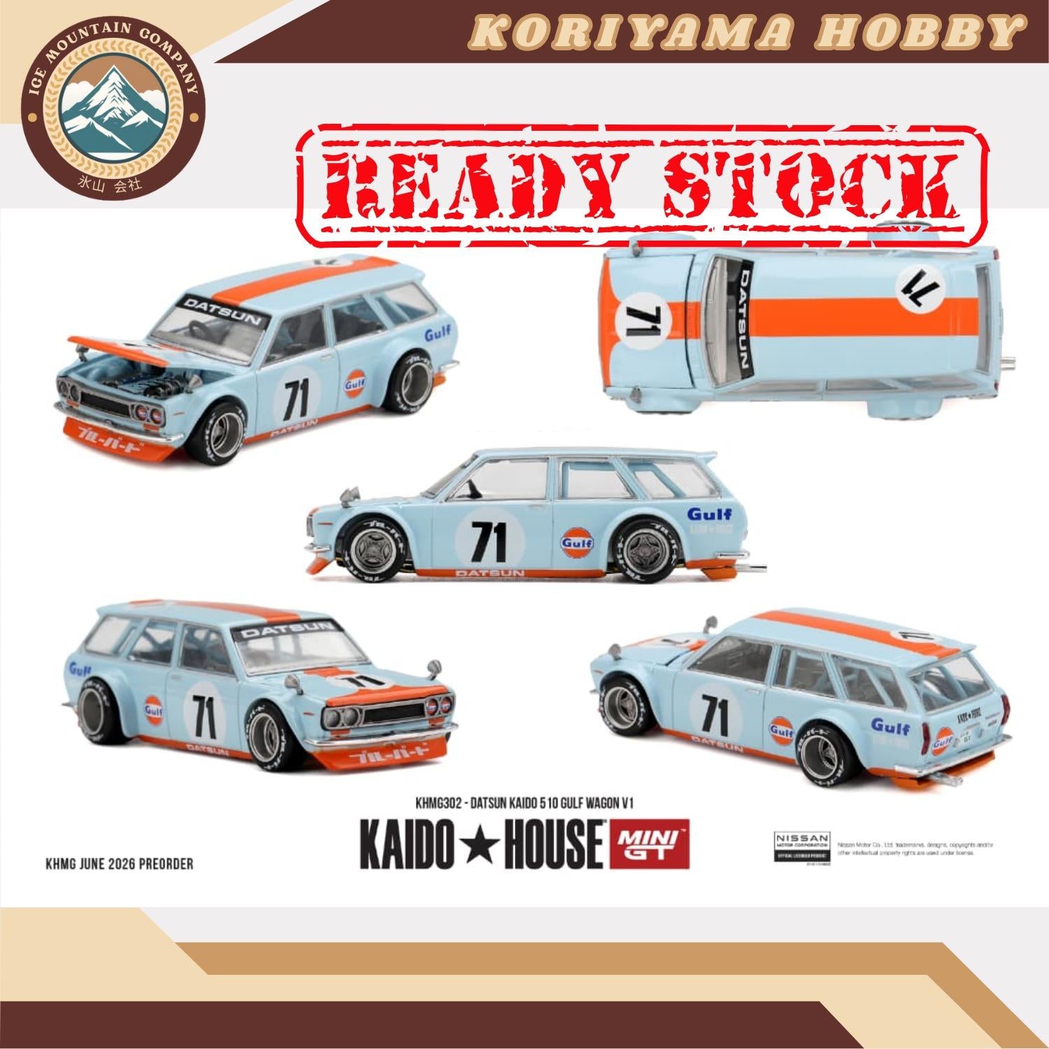 Mini GT Kaido House 302 Datsun KAIDO 510 GULF Wagon V1 MiniGT