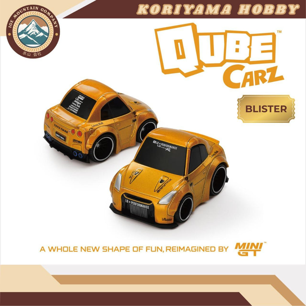 Qube Carz By Mini GT Nissan GT-R R35 LB WORKS Type 1, Rear Wing ver 2 LB Gold QZ00301 Cube Cars MiniGT Choro