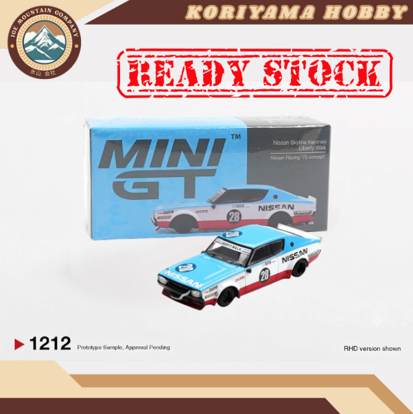 Mini GT 1212 Nissan Skyline Kenmeri Liberty Walk Nissan Racing '75 concept MiniGT