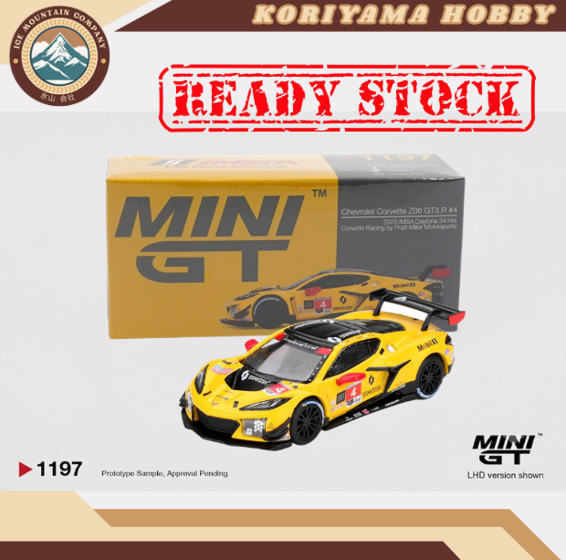 Mini GT 1197 Chevrolet Corvette Z06 GT3.R #4 Corvette Racing by Pratt Miller Motorsports 2025 IMSA Daytona 24 Hrs MiniGT