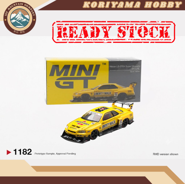 Mini GT 1182 Nissan LB-ER34 Super Silhouette SKYLINE Sport Yellow Box/Blister packaging MiniGT
