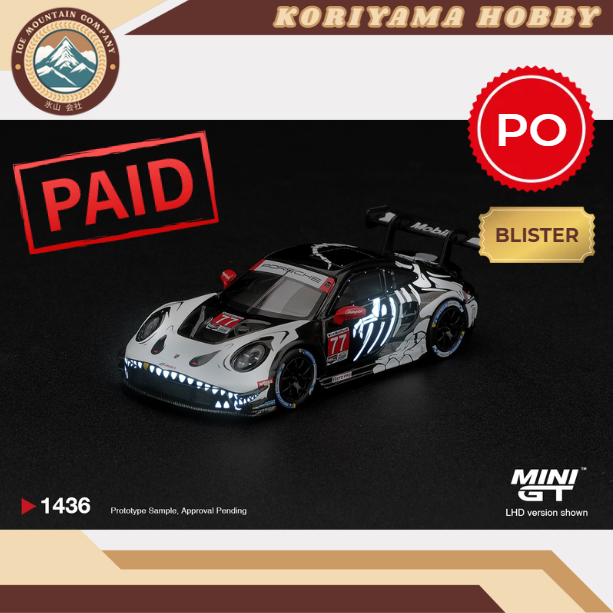 Mini GT 1436 Porsche 911 GT3 R (992) #77 AO Racing Skeleton Rexy 2026 IMSA Petit Le Mans MiniGT
