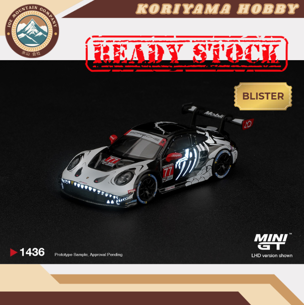 Mini GT 1436 Porsche 911 GT3 R (992) #77 AO Racing Skeleton Rexy 2026 IMSA Petit Le Mans MiniGT
